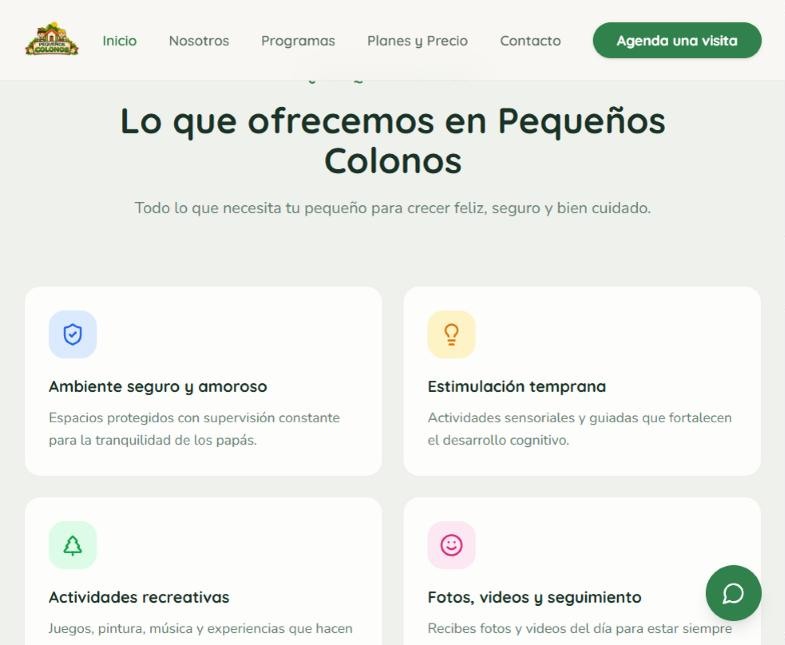 Sección de lo que ofrece la guardería