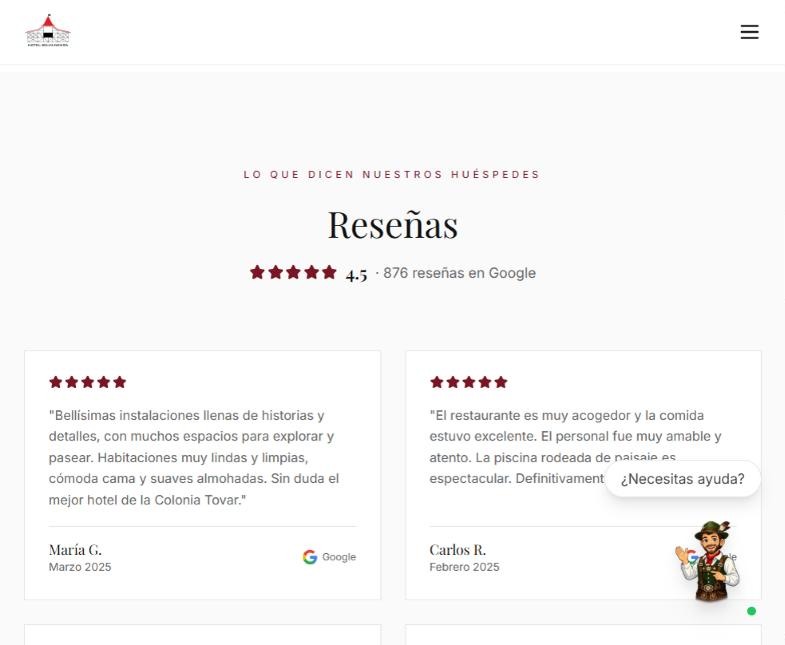 Sección de reseñas de Google del sitio